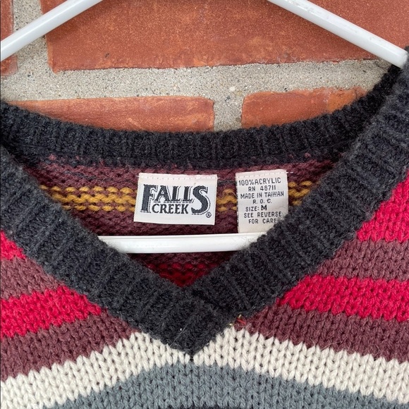 Vintage 90s chunky knit oversized patterned print V-neck sweater - Picture 5 of 6